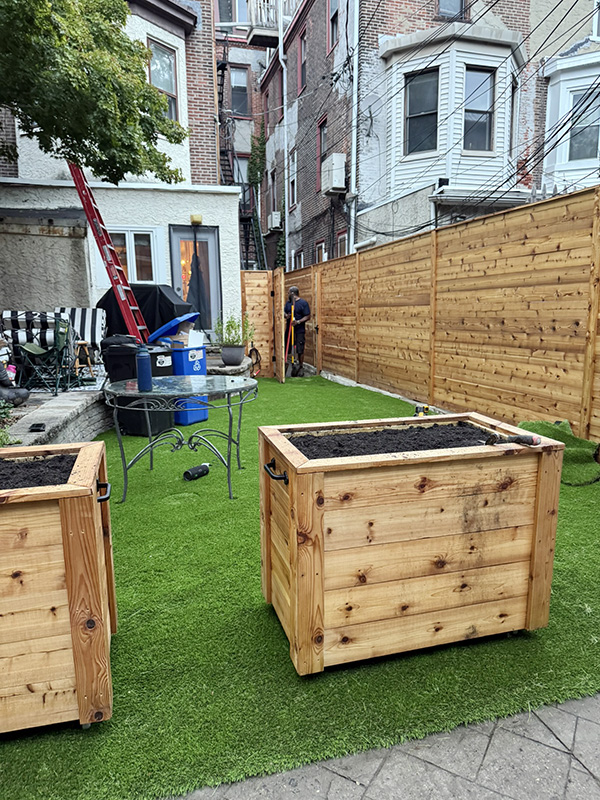 Custom made cedar raised garden beds in Fitler Square - thank you Medford Cedar Products for the high-quality cedar!